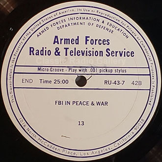 The FBI in Peace and War radio transcription disc